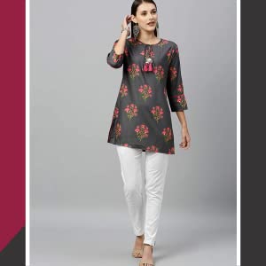 Kipek Women's Rayon Buta Print Mirror Work Straight Tunic Kurti SPN-FOR1
