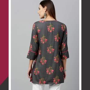 Kipek Women's Rayon Buta Print Mirror Work Straight Tunic Kurti SPN-FOR1