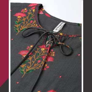 Kipek Women's Rayon Buta Print Mirror Work Straight Tunic Kurti SPN-FOR1