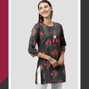 Kipek Women's Rayon Buta Print Mirror Work Straight Tunic Kurti SPN-FOR1