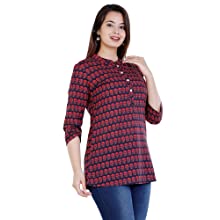 SIDDHANAM Trendy Pure Cotton Printed Blue Casual wear top