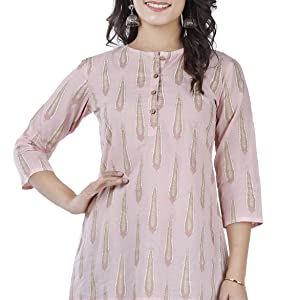 SIDDHANAM Trendy Cotton Printed Pink Gold Casual wear top