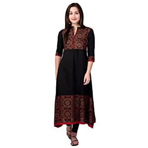 SIDDHANAM Black Gold Print Pure Cotton A-Line Printed Festive Kurta